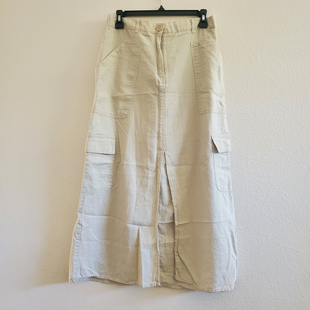 Max Studio Neutral Beige Cargo Maxi Skirt Size L - Picture 2 of 9
